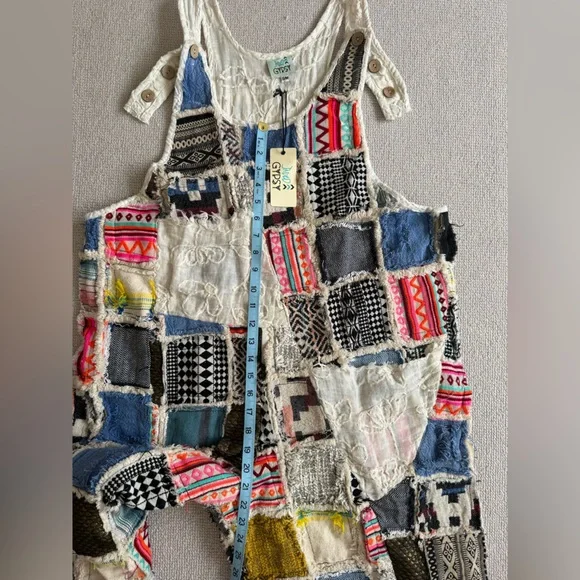 Jaded Gypsy / Patchwork of many colors overalls / Boho Jumpsuit nwt - Picture 8 of 11